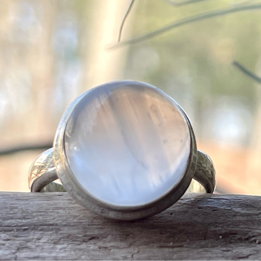 Natural Selenite (Brazil) "Divine Light" Sterling Silver Ring | sz 8.5